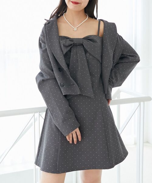 MAJESTIC LEGON（マジェスティックレゴン）の「キラキラビッグリボンミニワンピ（ワンピース・レディース・グレー/ブラック/ベージュ・MEDIUM）」の6枚目の写真