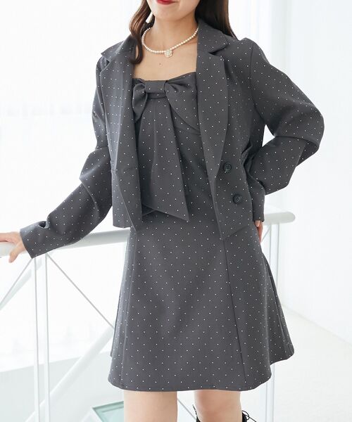 MAJESTIC LEGON（マジェスティックレゴン）の「キラキラビッグリボンミニワンピ（ワンピース・レディース・グレー/ブラック/ベージュ・MEDIUM）」の9枚目の写真