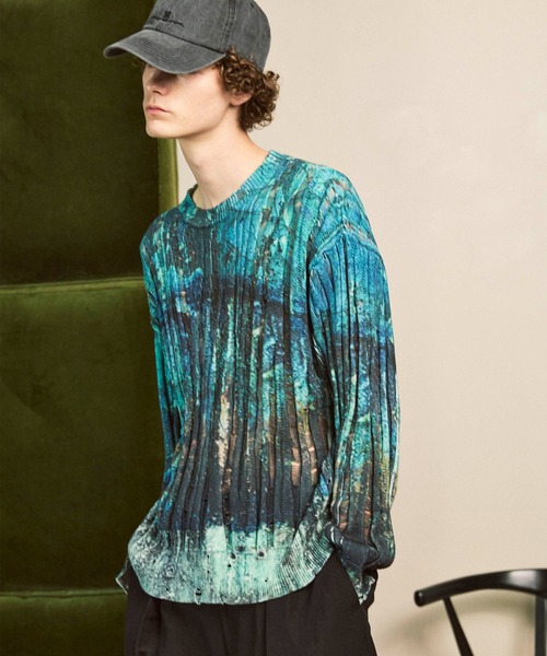 MAISON SPECIAL（メゾンスペシャル）の「《UNISEX》Wall Art Print Damage Knit Pullover/ウォールアートプリントダメージニットプルオーバー【MAISON SPECIAL/メゾンスペシャル】（ニット/セーター・メンズ・グレイッシュベージュ/グリーン/その他1・0/1/2）」の2枚目の写真