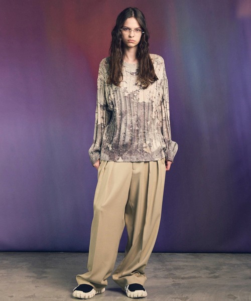 MAISON SPECIAL（メゾンスペシャル）の「《UNISEX》Wall Art Print Damage Knit Pullover/ウォールアートプリントダメージニットプルオーバー【MAISON SPECIAL/メゾンスペシャル】（ニット/セーター・メンズ・グレイッシュベージュ/グリーン/その他1・0/1/2）」の4枚目の写真