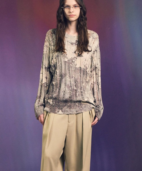 MAISON SPECIAL（メゾンスペシャル）の「《UNISEX》Wall Art Print Damage Knit Pullover/ウォールアートプリントダメージニットプルオーバー【MAISON SPECIAL/メゾンスペシャル】（ニット/セーター・メンズ・グレイッシュベージュ/グリーン/その他1・0/1/2）」の8枚目の写真