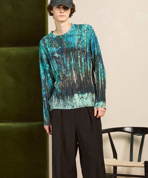 MAISON SPECIAL（メゾンスペシャル）の「《UNISEX》Wall Art Print Damage Knit Pullover/ウォールアートプリントダメージニットプルオーバー【MAISON SPECIAL/メゾンスペシャル】（ニット/セーター・メンズ・グレイッシュベージュ/グリーン/その他1・0/1/2）」の11枚目の写真