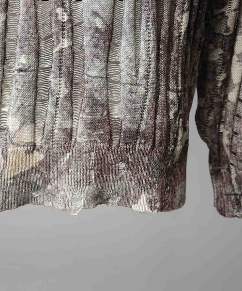 UNISEX》Wall Art Print Damage Knit Pullover/ウォールアートプリント