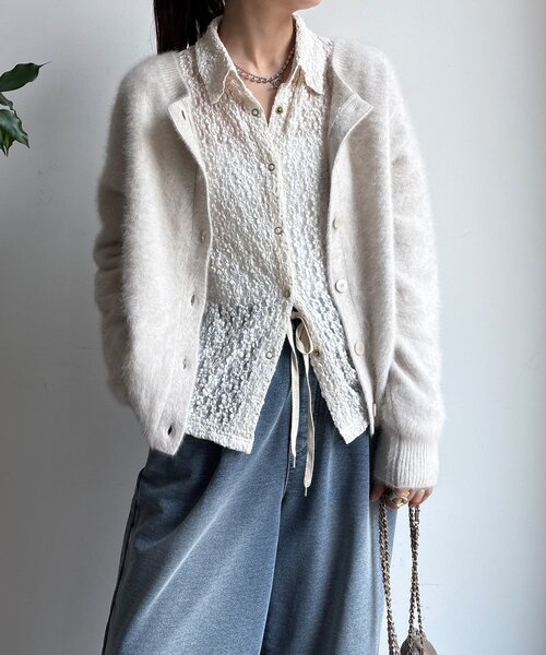 DouDou（ドゥドゥ）の「ファーカシミヤカーディガン（カーディガン/ボレロ・レディース・ホワイト/ブラウン/ピンク/モカ・FREE）」の19枚目の写真