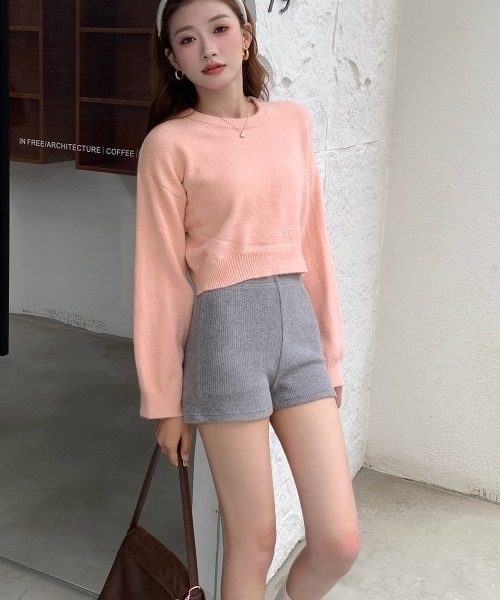 セール】ボリュームスリーブクロップド丈ニットトップス（ニット