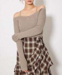 Rロゴバックリボンオフショルニットトップス 秋服 冬服