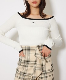 Rロゴバックリボンオフショルニットトップス 秋服 冬服