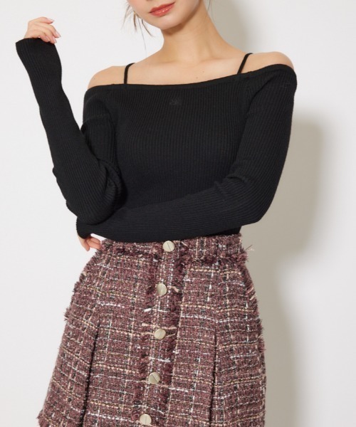 セール】Rロゴバックリボンオフショルニットトップス 秋服 冬服
