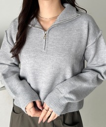 【即完Mサイズ❗️】Stone  グレーハーフジップ アップニットM ハーフジップ」に該当するニット/セーター（グレー/灰色系・無地