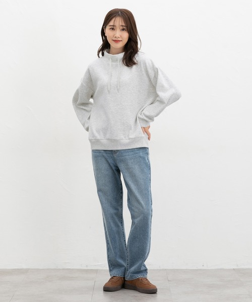 Honeys(ハニーズ)の「【ハニぽか】スタンドゆるトップス(スウェット・レディース・杢グレー/ピンク/サックスブルー/ベージュ/スミクロ/オートミール・S/M/LL/L)」の14枚目の写真