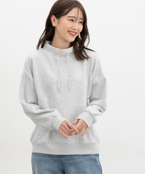 Honeys(ハニーズ)の「【ハニぽか】スタンドゆるトップス(スウェット・レディース・杢グレー/ピンク/サックスブルー/ベージュ/スミクロ/オートミール・S/M/LL/L)」の15枚目の写真