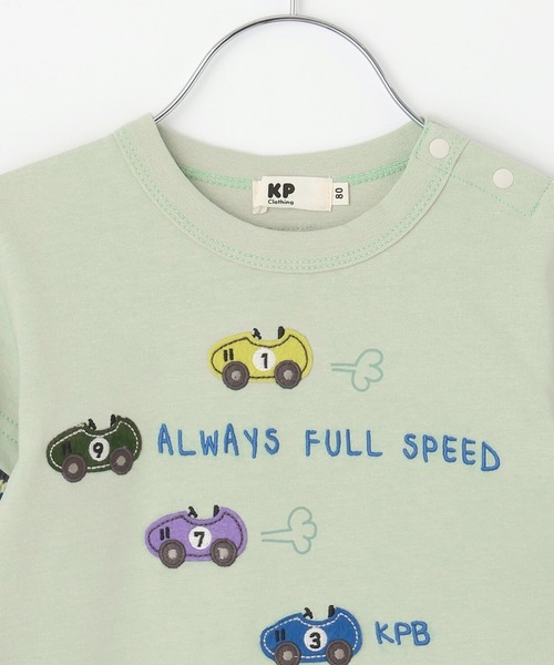 KP BOY（ケーピーボーイ）の「車アップリケ レイヤード風長袖Tシャツ（Tシャツ/カットソー・キッズ・オレンジ/ミント・100cm/120cm/90cm/110cm/80ｃｍ）」の4枚目の写真