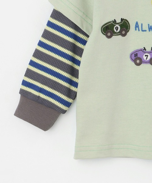 KP BOY（ケーピーボーイ）の「車アップリケ レイヤード風長袖Tシャツ（Tシャツ/カットソー・キッズ・オレンジ/ミント・100cm/120cm/90cm/110cm/80ｃｍ）」の5枚目の写真