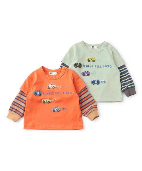 KP BOY（ケーピーボーイ）の「車アップリケ レイヤード風長袖Tシャツ（Tシャツ/カットソー・キッズ・オレンジ/ミント・100cm/120cm/90cm/110cm/80ｃｍ）」の8枚目の写真