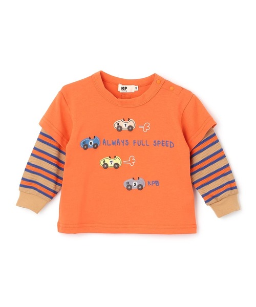 KP BOY（ケーピーボーイ）の「車アップリケ レイヤード風長袖Tシャツ（Tシャツ/カットソー・キッズ・オレンジ/ミント・100cm/120cm/90cm/110cm/80ｃｍ）」の9枚目の写真