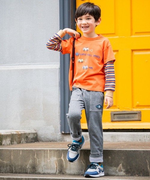 KP BOY（ケーピーボーイ）の「車アップリケ レイヤード風長袖Tシャツ（Tシャツ/カットソー・キッズ・オレンジ/ミント・100cm/120cm/90cm/110cm/80ｃｍ）」の10枚目の写真