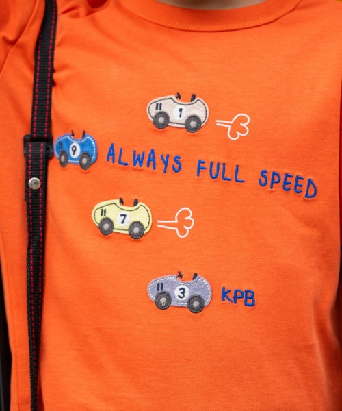 KP BOY（ケーピーボーイ）の「車アップリケ レイヤード風長袖Tシャツ（Tシャツ/カットソー・キッズ・オレンジ/ミント・100cm/120cm/90cm/110cm/80ｃｍ）」の11枚目の写真