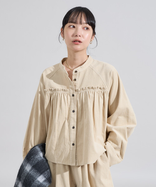 FREAK'S STORE(フリークスストア)の「<セットアップ対応> コーデュロイ ギャザーシャツ(シャツ/ブラウス・レディース・ナチュラル/ネイビー/ワインレッド・フリ-)」の2枚目の写真