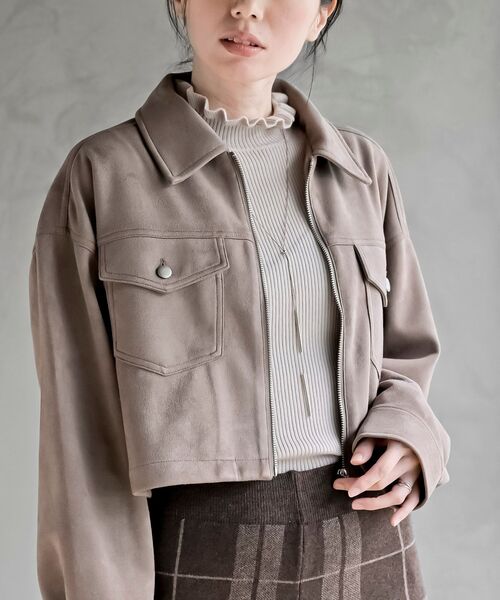 rps（アールピーエス）の「スエードポンチジップショートジャケット（ブルゾン・レディース・ブラウン/モカ/チャコールグレー/アイボリー/ブラック系その他4/ダークブラウン・フリー）」の6枚目の写真