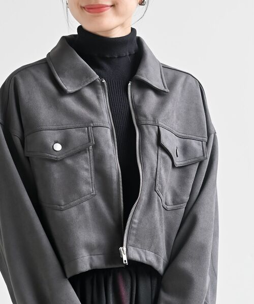 rps（アールピーエス）の「スエードポンチジップショートジャケット（ブルゾン・レディース・ブラウン/モカ/チャコールグレー/アイボリー/ブラック系その他4/ダークブラウン・フリー）」の17枚目の写真