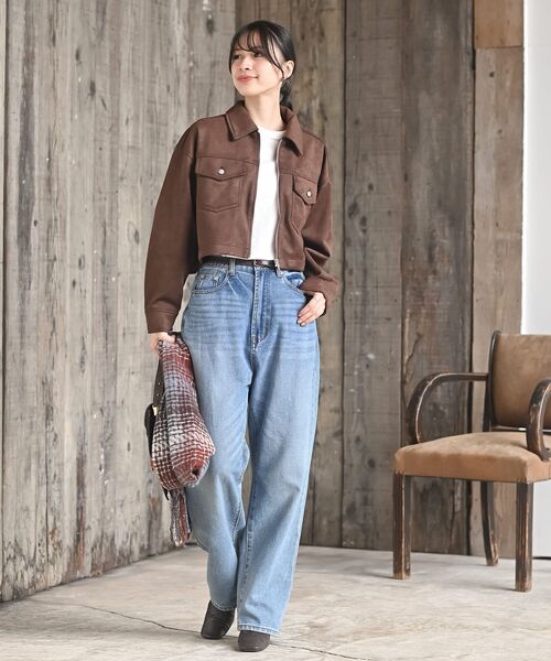 rps（アールピーエス）の「スエードポンチジップショートジャケット（ブルゾン・レディース・ブラウン/モカ/チャコールグレー/アイボリー/ブラック系その他4/ダークブラウン・フリー）」の20枚目の写真