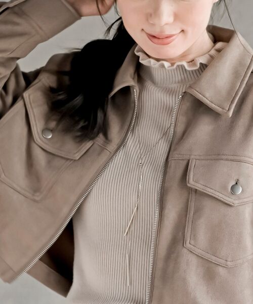 rps（アールピーエス）の「スエードポンチジップショートジャケット（ブルゾン・レディース・ブラウン/モカ/チャコールグレー/アイボリー/ブラック系その他4/ダークブラウン・フリー）」の7枚目の写真