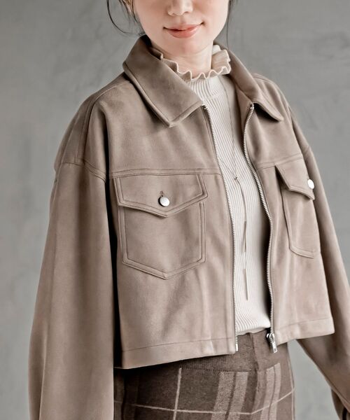 rps（アールピーエス）の「スエードポンチジップショートジャケット（ブルゾン・レディース・ブラウン/モカ/チャコールグレー/アイボリー/ブラック系その他4/ダークブラウン・フリー）」の10枚目の写真