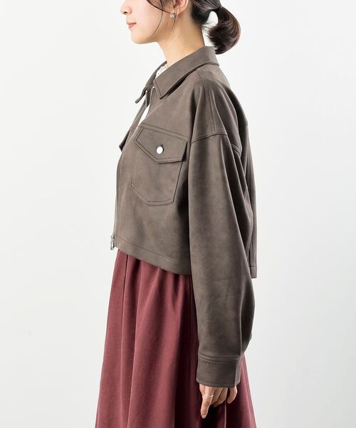 rps（アールピーエス）の「スエードポンチジップショートジャケット（ブルゾン・レディース・ブラウン/モカ/チャコールグレー/アイボリー/ブラック系その他4/ダークブラウン・フリー）」の11枚目の写真