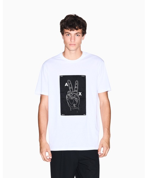 ARMANI EXCHANGE(アルマーニエクスチェンジ)の「【A|X アルマーニ エクスチェンジ】ピースデザイン 半袖クルーネックTシャツ/REGULAR(Tシャツ/カットソー・メンズ・ホワイト/ブラック・MEDIUM/SMALL/X-LARGE/X-SMALL/XX-LARGE/LARGE)」の2枚目の写真