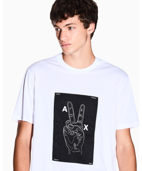 ARMANI EXCHANGE(アルマーニエクスチェンジ)の「【A|X アルマーニ エクスチェンジ】ピースデザイン 半袖クルーネックTシャツ/REGULAR(Tシャツ/カットソー・メンズ・ホワイト/ブラック・MEDIUM/SMALL/X-LARGE/X-SMALL/XX-LARGE/LARGE)」の11枚目の写真