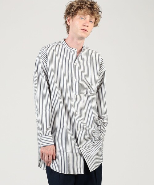 HAVERSACK（ハバーザック）の「HAVERSACK ATTIRE シルク バンドカラーロングシャツ（シャツ/ブラウス・メンズ・ブルー/ブルー系その他・L/M）」の3枚目の写真