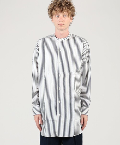 HAVERSACK（ハバーザック）の「HAVERSACK ATTIRE シルク バンドカラーロングシャツ（シャツ/ブラウス・メンズ・ブルー/ブルー系その他・L/M）」の4枚目の写真