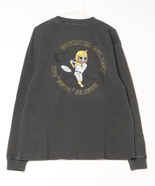 CORPUS SELECT(コーパストーキョー)の「【DUCKSTER/ダックスター】 ピグメント加工 バックプリント ワッフル クルーネック ロンT(Tシャツ/カットソー・メンズ・ブラック/ホワイト・L/M)」の3枚目の写真