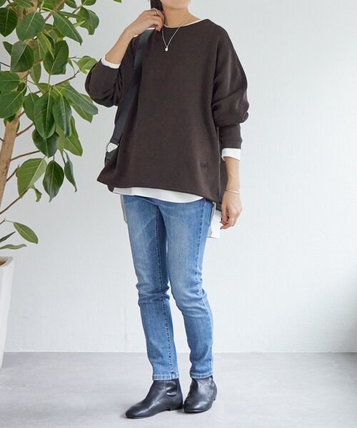 BEARDSLEY（ビアズリー）の「刺繍入り裏ボアトレーナー（Tシャツ/カットソー・レディース・ブラウン/ネイビー・FREE）」の5枚目の写真