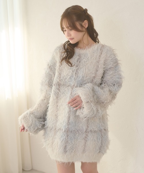 Ambre Neige(アンブルネージュ)の「plaid pattern shaggy over knit / チェックシャギーオーバーニット(ニット/セーター・レディース・アイボリー/オフホワイト/ボルドー・FREE)」の2枚目の写真