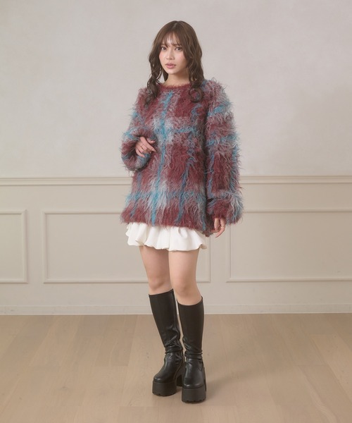 Ambre Neige(アンブルネージュ)の「plaid pattern shaggy over knit / チェックシャギーオーバーニット(ニット/セーター・レディース・アイボリー/オフホワイト/ボルドー・FREE)」の17枚目の写真