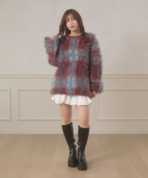 Ambre Neige(アンブルネージュ)の「plaid pattern shaggy over knit / チェックシャギーオーバーニット(ニット/セーター・レディース・アイボリー/オフホワイト/ボルドー・FREE)」の18枚目の写真