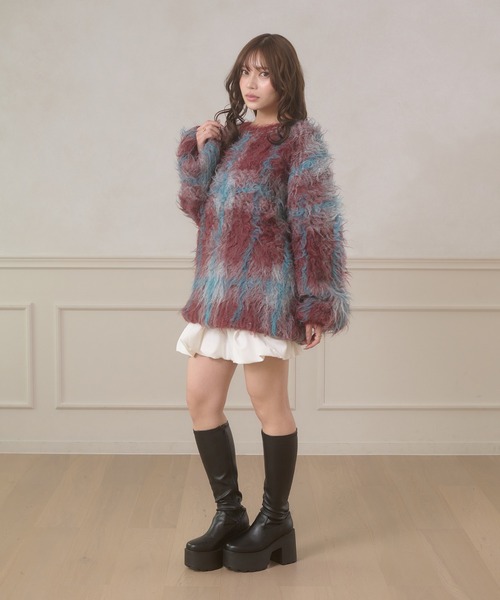 Ambre Neige(アンブルネージュ)の「plaid pattern shaggy over knit / チェックシャギーオーバーニット(ニット/セーター・レディース・アイボリー/オフホワイト/ボルドー・FREE)」の19枚目の写真