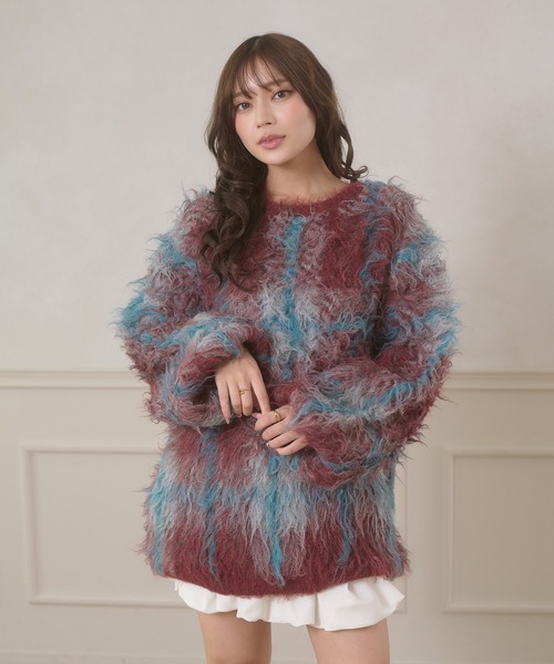 Ambre Neige(アンブルネージュ)の「plaid pattern shaggy over knit / チェックシャギーオーバーニット(ニット/セーター・レディース・アイボリー/オフホワイト/ボルドー・FREE)」の13枚目の写真