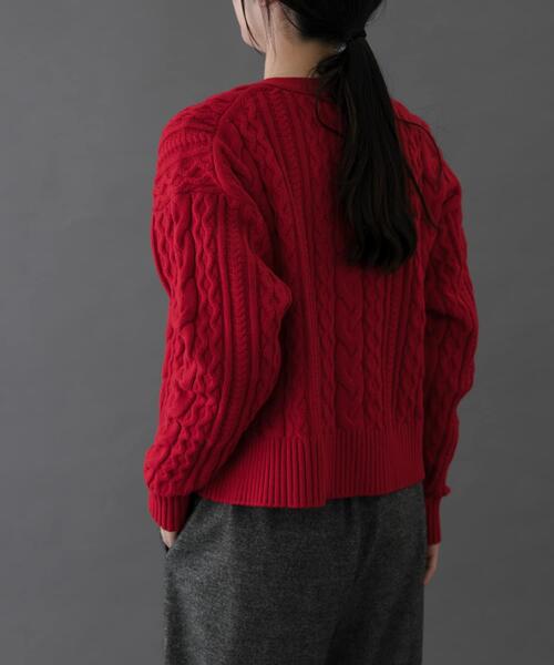 FORK&SPOON(フォークアンドスプーン)の「FORK&SPOON ケーブルVネックカーディガン(カーディガン/ボレロ・レディース・レッド/ネイビー/アイボリー・1)」の9枚目の写真