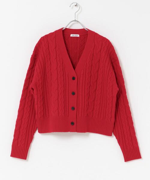 FORK&SPOON(フォークアンドスプーン)の「FORK&SPOON ケーブルVネックカーディガン(カーディガン/ボレロ・レディース・レッド/ネイビー/アイボリー・1)」の5枚目の写真