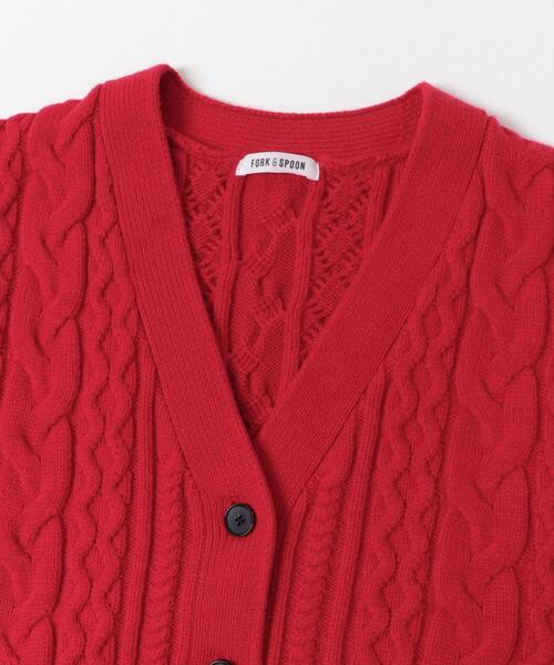 FORK&SPOON(フォークアンドスプーン)の「FORK&SPOON ケーブルVネックカーディガン(カーディガン/ボレロ・レディース・レッド/ネイビー/アイボリー・1)」の4枚目の写真