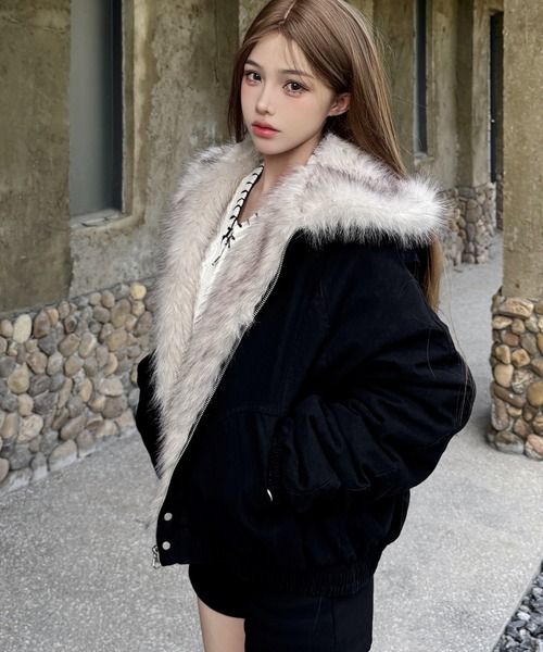 セール】ファー付きジップアップブルゾン（ブルゾン）｜LAFFMO（ラフモ