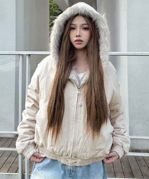 セール】ファー付きジップアップブルゾン（ブルゾン）｜LAFFMO（ラフモ