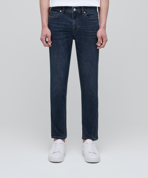 MUSINSA STANDARD(ムシンサスタンダード)の「【クールタンダード】スリムクロップドデニムパンツ【ミディアムインディゴ】(デニムパンツ・メンズ・その他・26/27/28/29/36/34/32/30/31/33/40/38)」の1枚目の写真