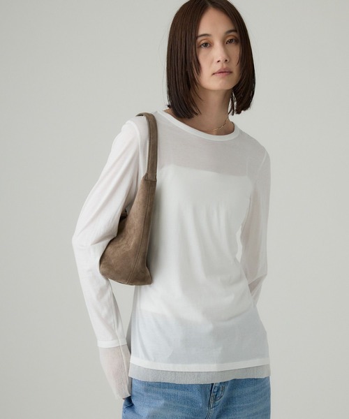 BABYLONE（バビロン）の「チュールレイヤードロンＴ（Tシャツ/カットソー・レディース・ブラック/ホワイト・フリー）」の2枚目の写真