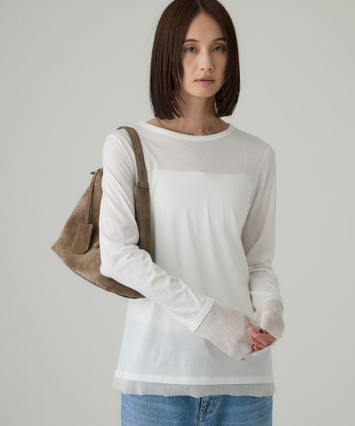 BABYLONE（バビロン）の「チュールレイヤードロンＴ（Tシャツ/カットソー・レディース・ブラック/ホワイト・フリー）」の3枚目の写真