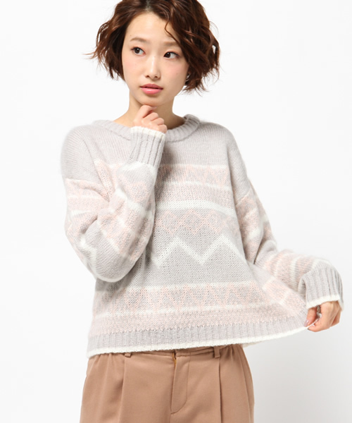 one after another NICE CLAUP(ワンアフターアナザーナイスクラップ)の「【ナイスクラップ】ジャガードニット(ニット/セーター・レディース・グレー/キャメル/ネイビー・FREE)」の14枚目の写真