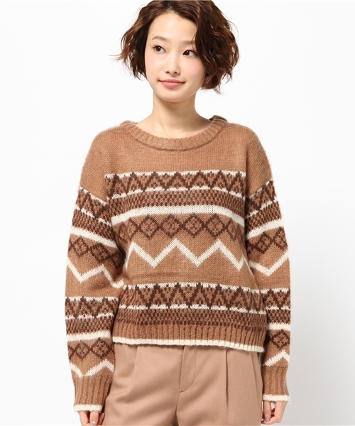 one after another NICE CLAUP(ワンアフターアナザーナイスクラップ)の「【ナイスクラップ】ジャガードニット(ニット/セーター・レディース・グレー/キャメル/ネイビー・FREE)」の1枚目の写真