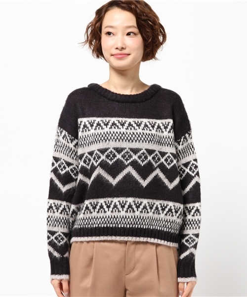 one after another NICE CLAUP(ワンアフターアナザーナイスクラップ)の「【ナイスクラップ】ジャガードニット(ニット/セーター・レディース・グレー/キャメル/ネイビー・FREE)」の5枚目の写真